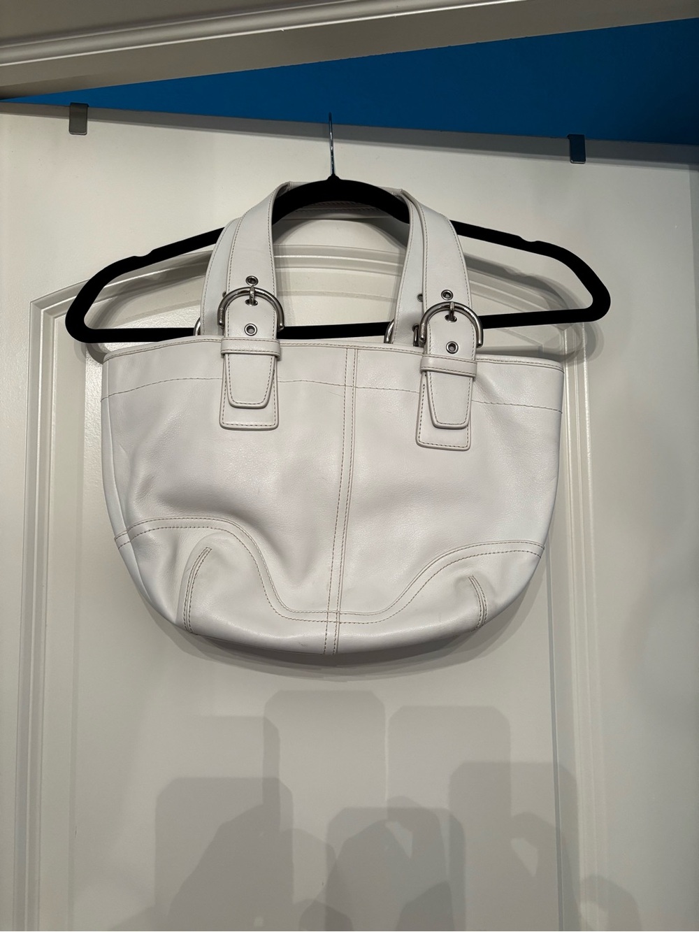 Coach Cream Leather Shoulder Tote with Buckle Accents - Picture 2 of 8